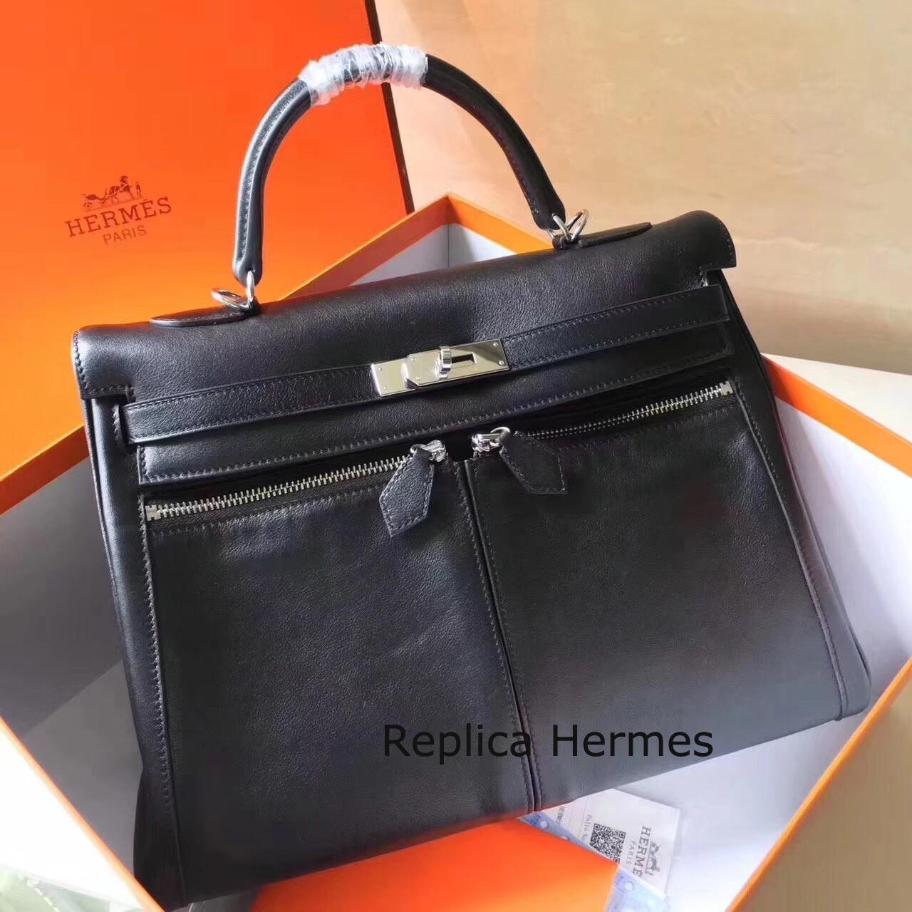 Knockoff Hermes Black Kelly Lakis 32cm Handmade Bag