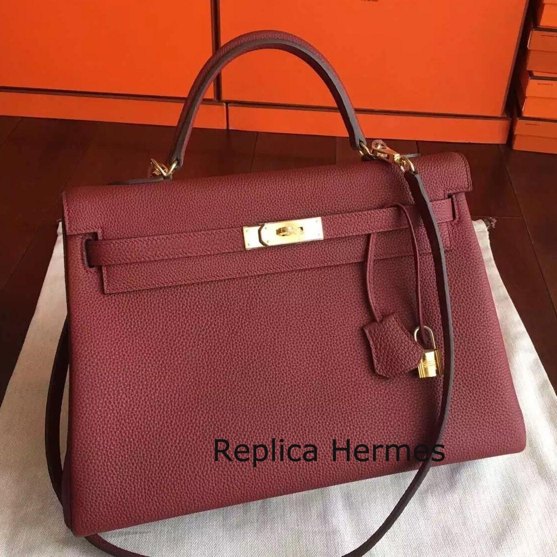 Designer Replica Hermes Bordeaux Clemence Kelly 32cm Handmade Bag