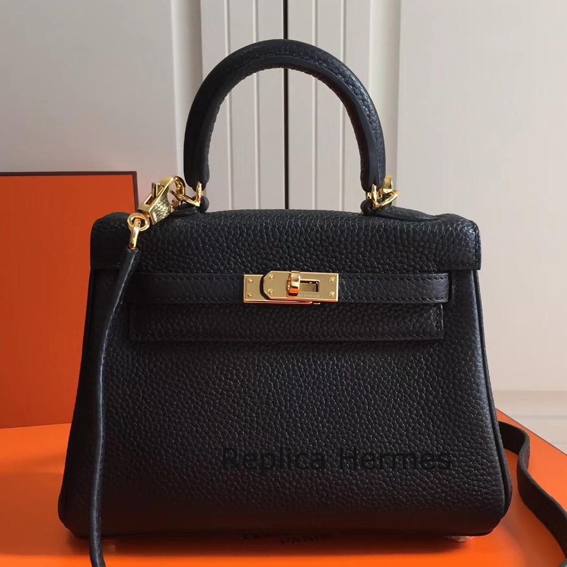 Perfect Hermes Black Clemence Kelly 20cm GHW Bag