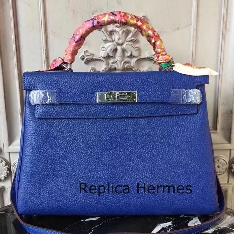 Hermes Blue Electric Clemence Kelly 28cm Bag Replica