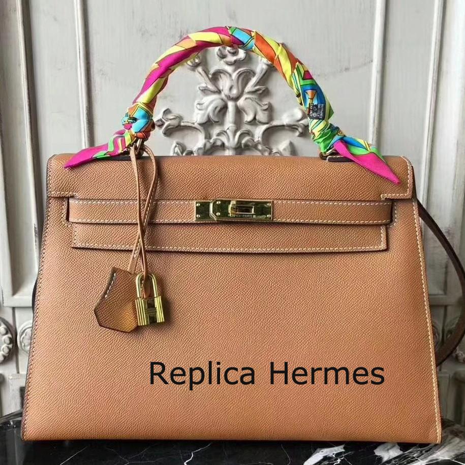 Hermes Brown Epsom Kelly 32cm Sellier Bag Replica