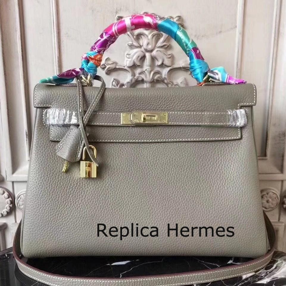 Replica Cheap Hermes Grey Clemence Kelly 28cm Bag