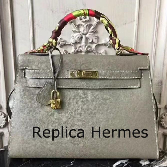 Hermes Grey Epsom Kelly 32cm Sellier Bag