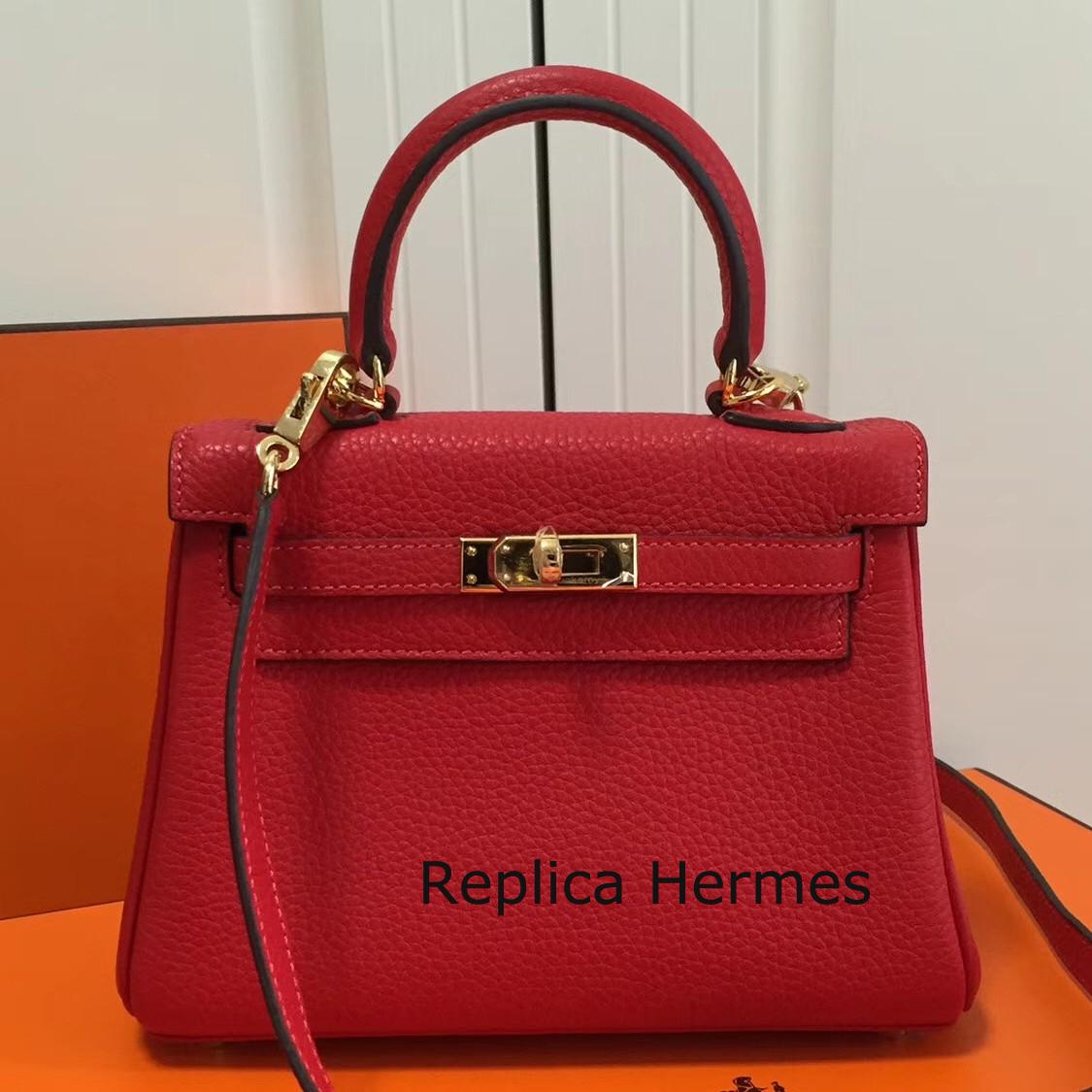 Hermes Red Clemence Kelly 20cm GHW Bag Replica