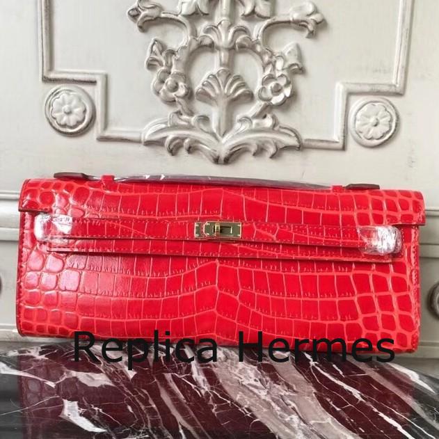Luxury Fake Hermes Cherry Crocodile Kelly Cut Clutch Bag