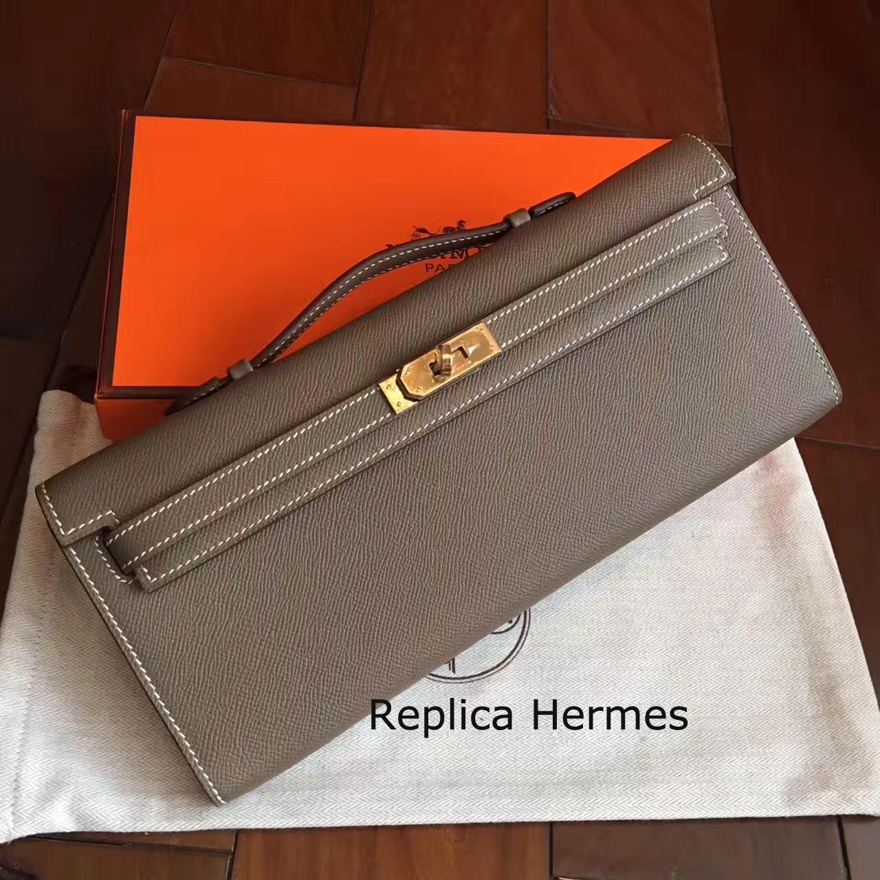 Knockoff Hermes Etoupe Epsom Kelly Cut Clutch Handmade Bag