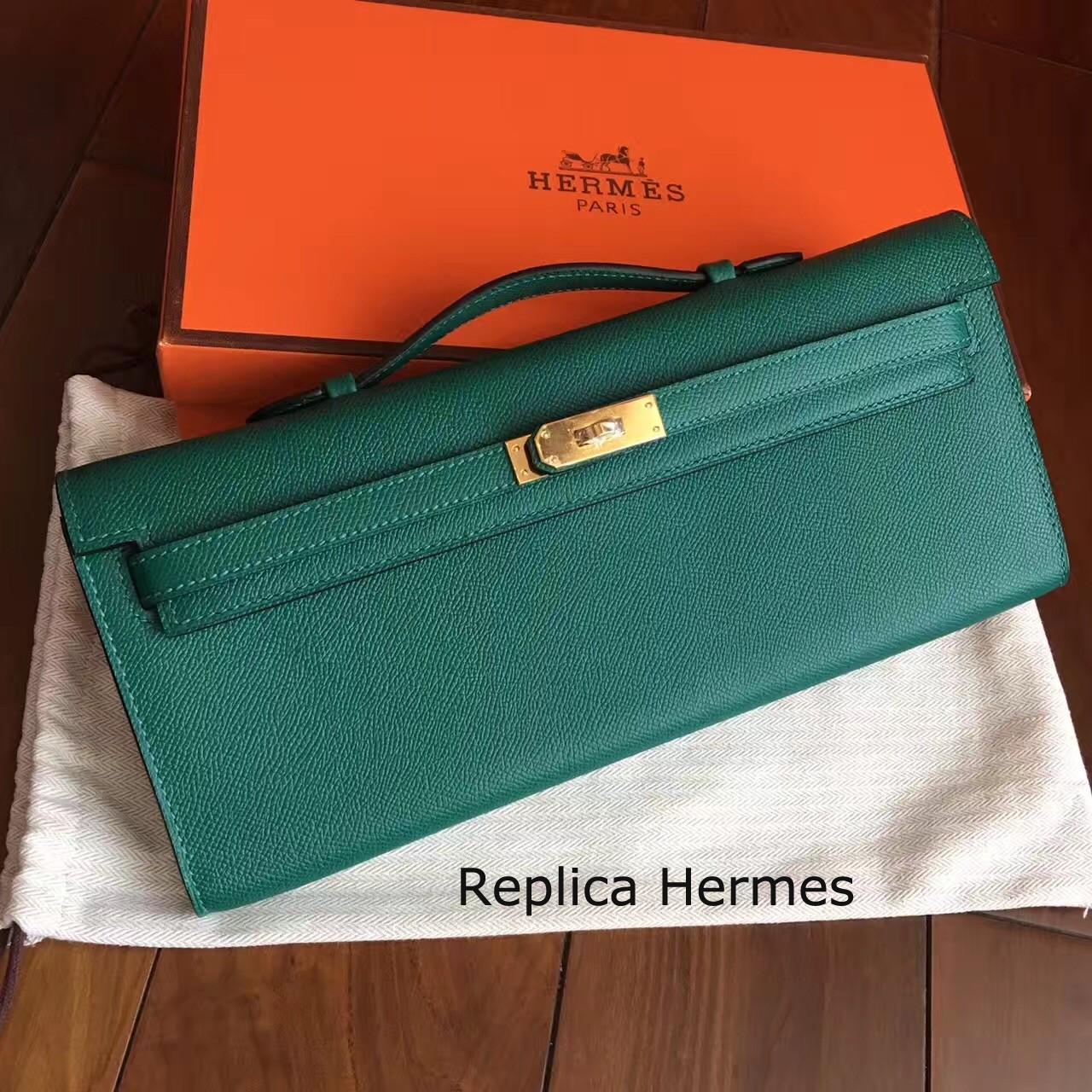 Best Replica Hermes Malachite Epsom Kelly Cut Clutch Handmade Bag