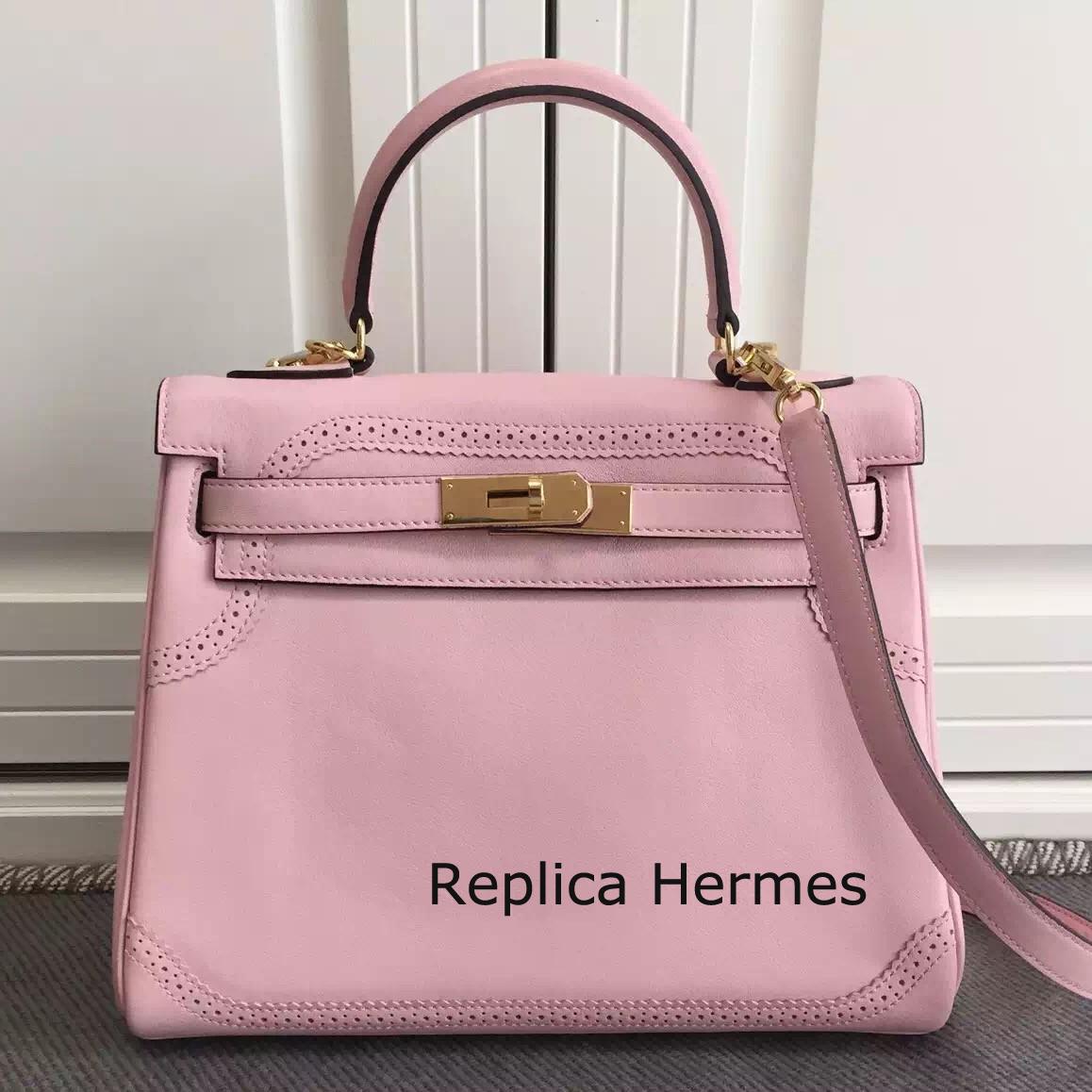 High End Replica Hermes Kelly Ghillies 28cm In Pink Swift Leather