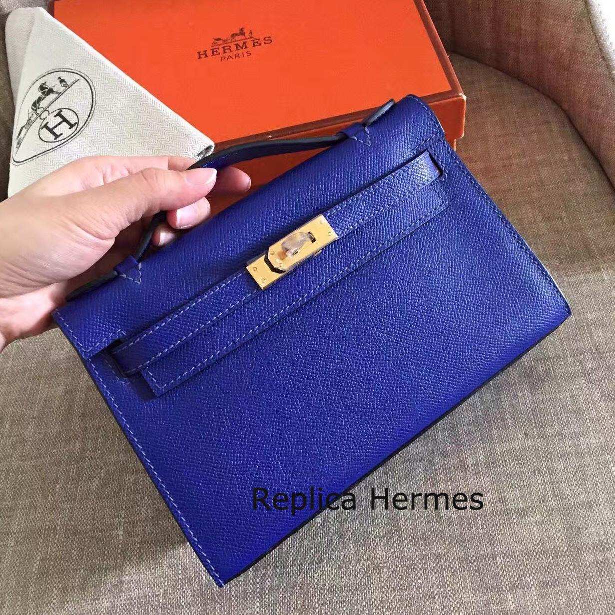 Replica Hermes Electric Blue Epsom Kelly Pochette Handmade Bag