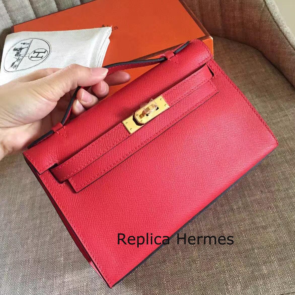 Hermes Red Epsom Kelly Pochette Handmade Bag