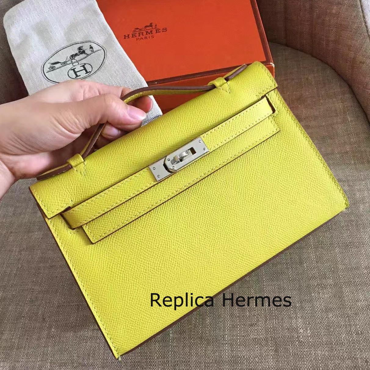 Fashion Hermes Soufre Epsom Kelly Pochette Handmade Bag
