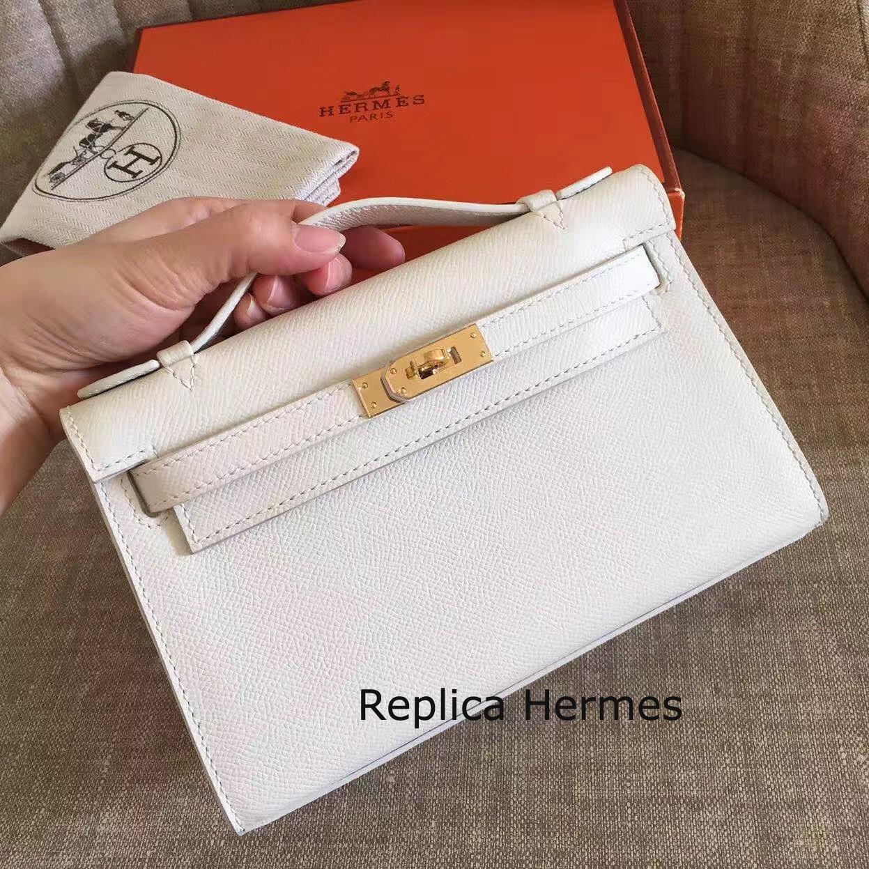 Hermes White Epsom Kelly Pochette Handmade Bag Replica