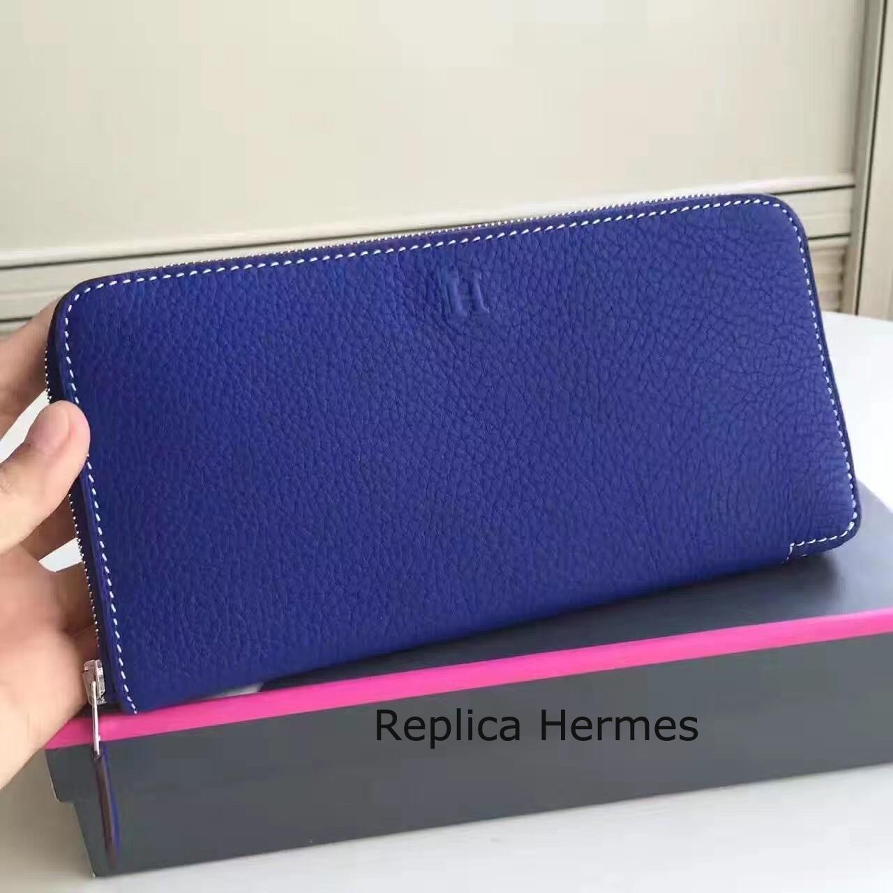 Hermes Blue Electric Clemence Azap Zipped Wallet