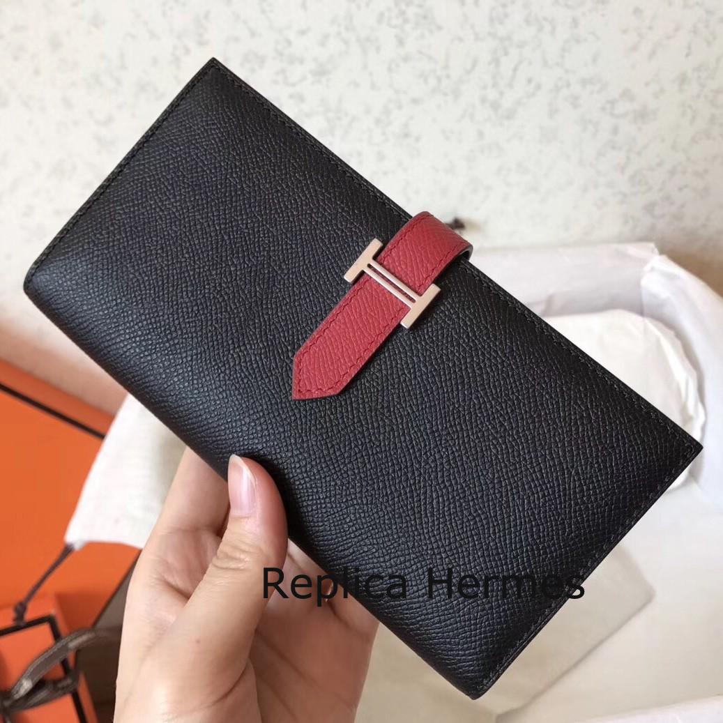 Cheap Hermes Bi-Color Epsom Bearn Wallet Black/Ruby