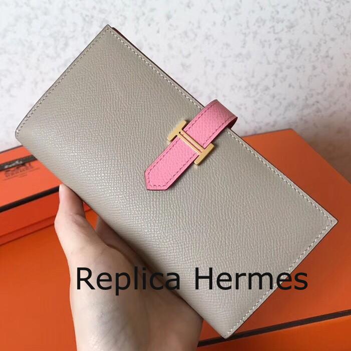 Fashion Hermes Bi-Color Epsom Bearn Wallet Grey/Pink