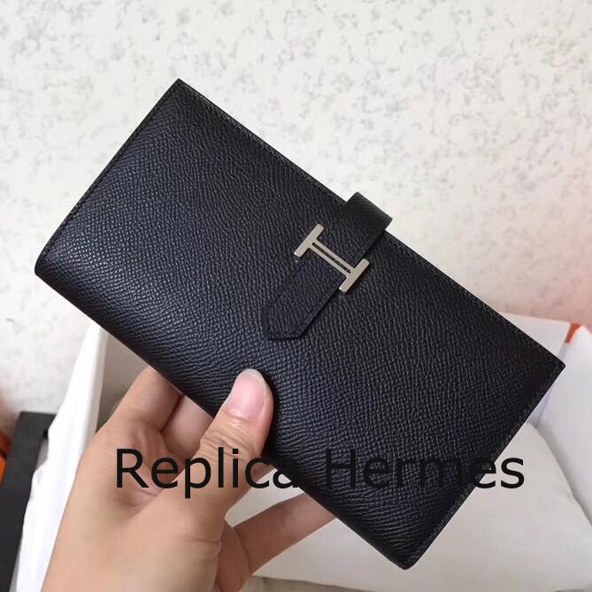 Luxury Imitation Hermes Black Epsom Bearn Gusset Wallet