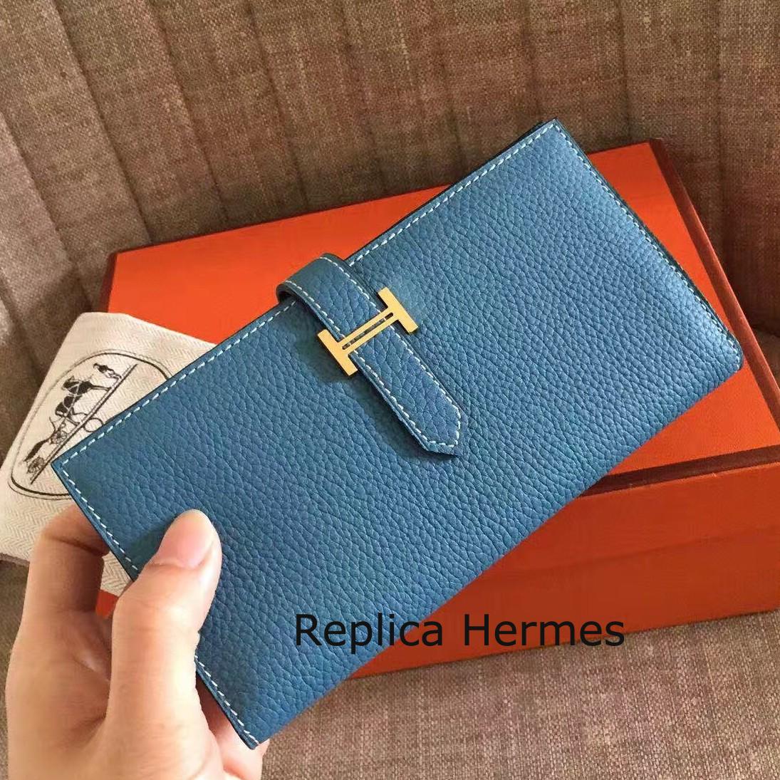Imitation Hermes Blue Jean Clemence Bearn Gusset Wallet