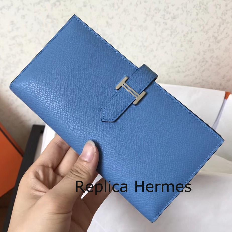 Replica Luxury Hermes Blue Jean Epsom Bearn Gusset Wallet