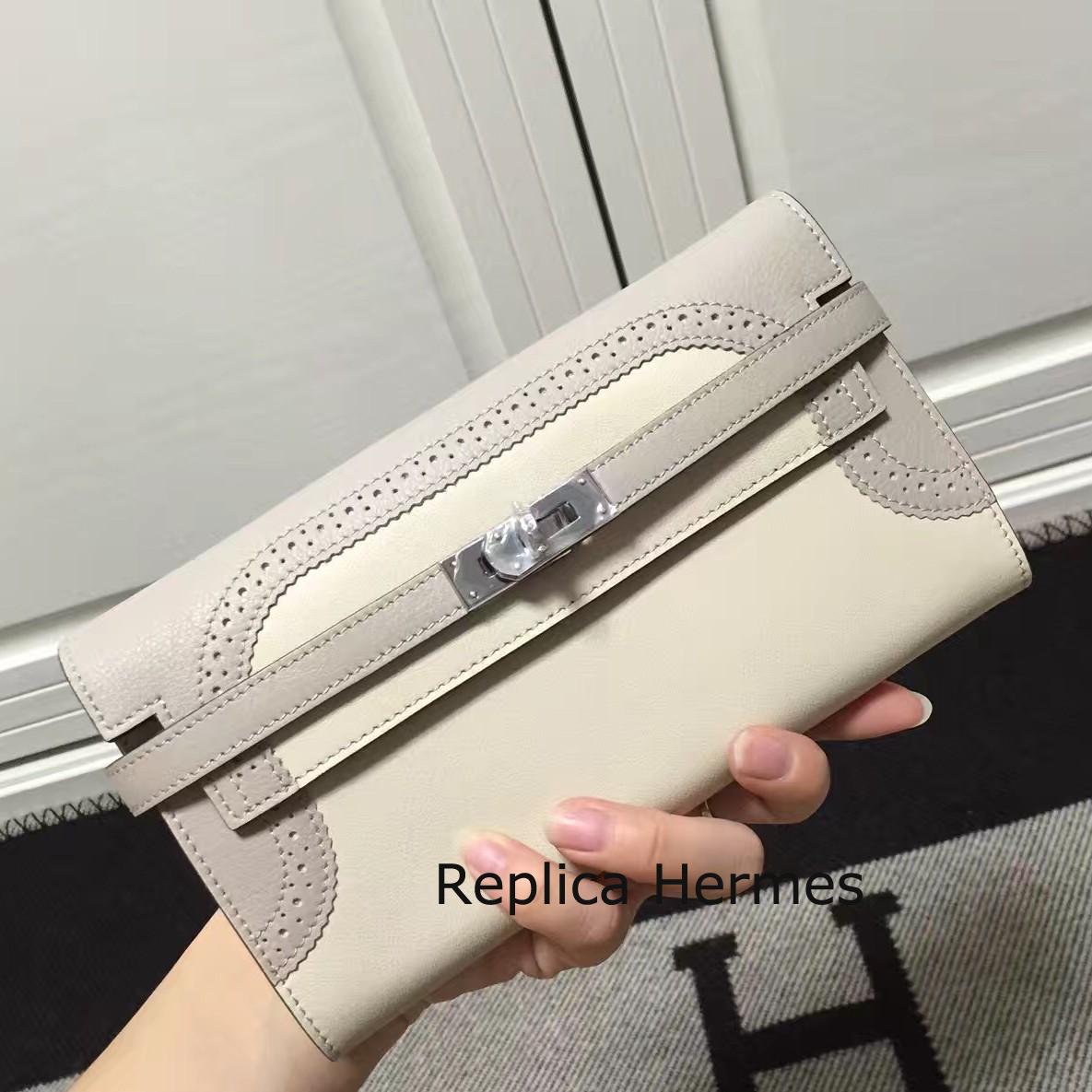 Copy Cheap Hermes Bicolor Kelly Ghillies Wallet In Ivory Swift Leather