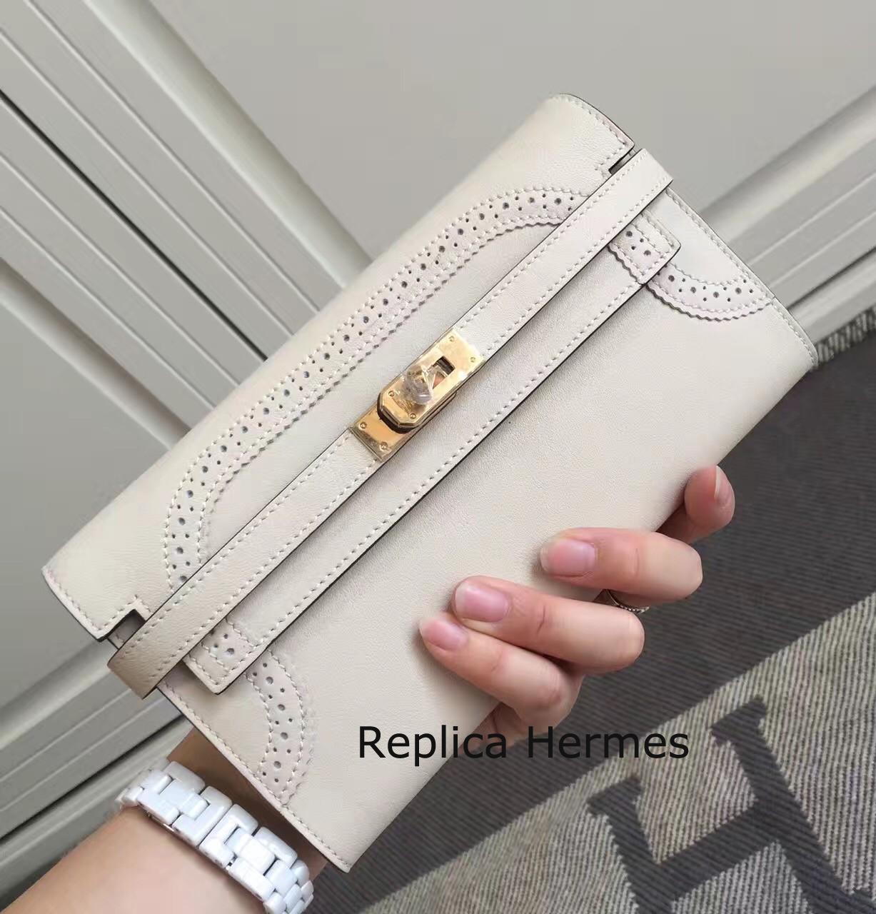 Imitation 1:1 Hermes Kelly Ghillies Wallet In Ivory Swift Leather