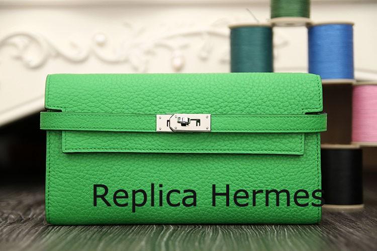 Faux Designer Hermes Kelly Longue Wallet In Bamboo Clemence Leather