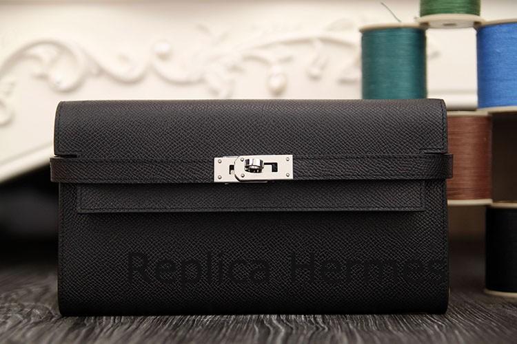 1:1 Hermes Kelly Longue Wallet In Black Epsom Leather