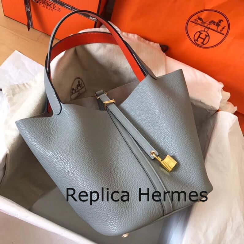 Designer Hermes Bicolor Picotin Lock PM 18cm Blue Lin Bag