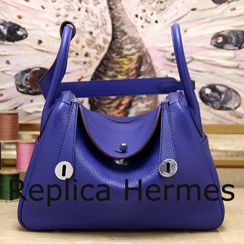Hermes Blue Electric Clemence Lindy 30cm Bag Replica