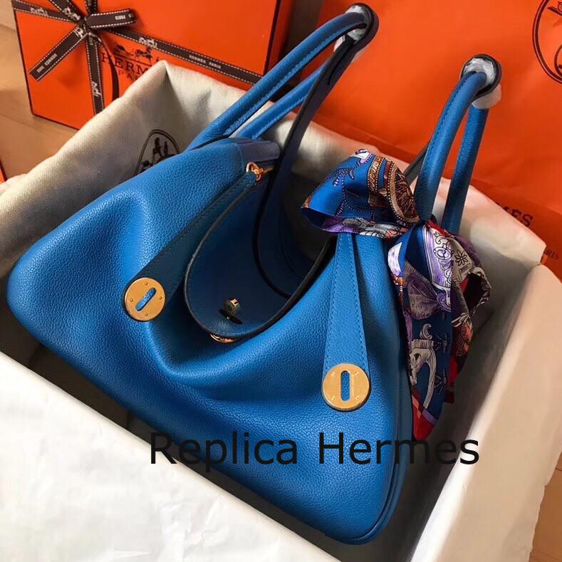 Hermes Blue Zanzibar Lindy 30cm Bicolor Handmade Bag