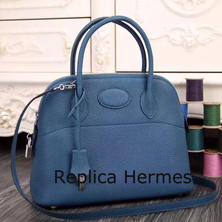 1:1 Replica Hermes Bolide Tote Bag In Blue Leather