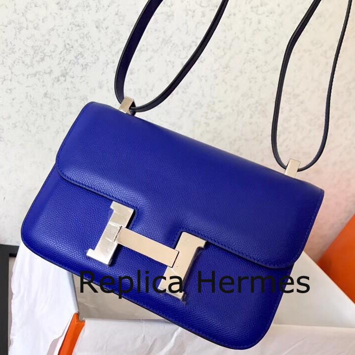 Faux Hermes Epsom Constance 24cm Blue Electric Handmade Bag