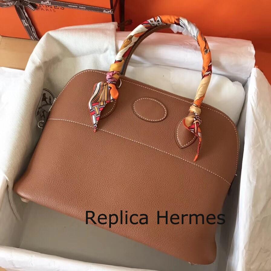 Hermes Gold Clemence Bolide 35cm Handmade Bag