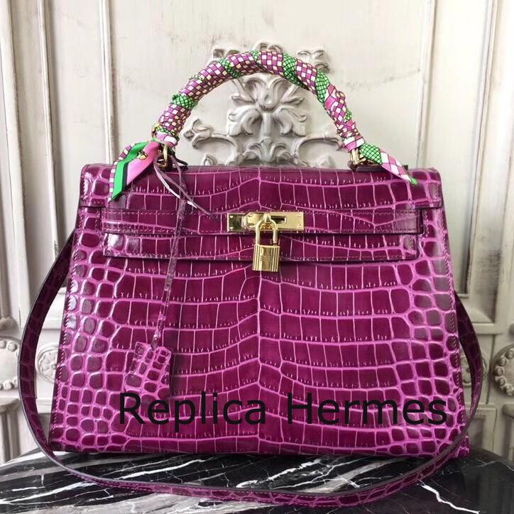 Fashion Hermes Kelly 32cm Bag In Fuchsia Crocodile Leather