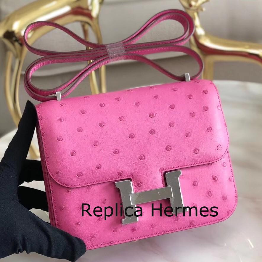 Copy Luxury Hermes Mini Constance 18cm Pink Ostrich Leather