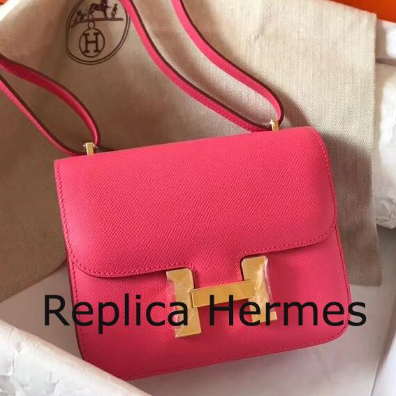 Faux Hermes Mini Constance 18cm Rose Lipstick Epsom Bag