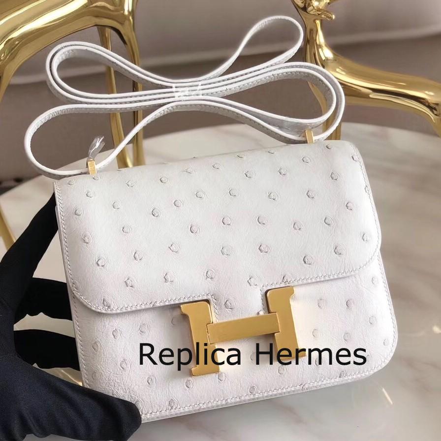 Replica Hermes Mini Constance 18cm White Ostrich Leather