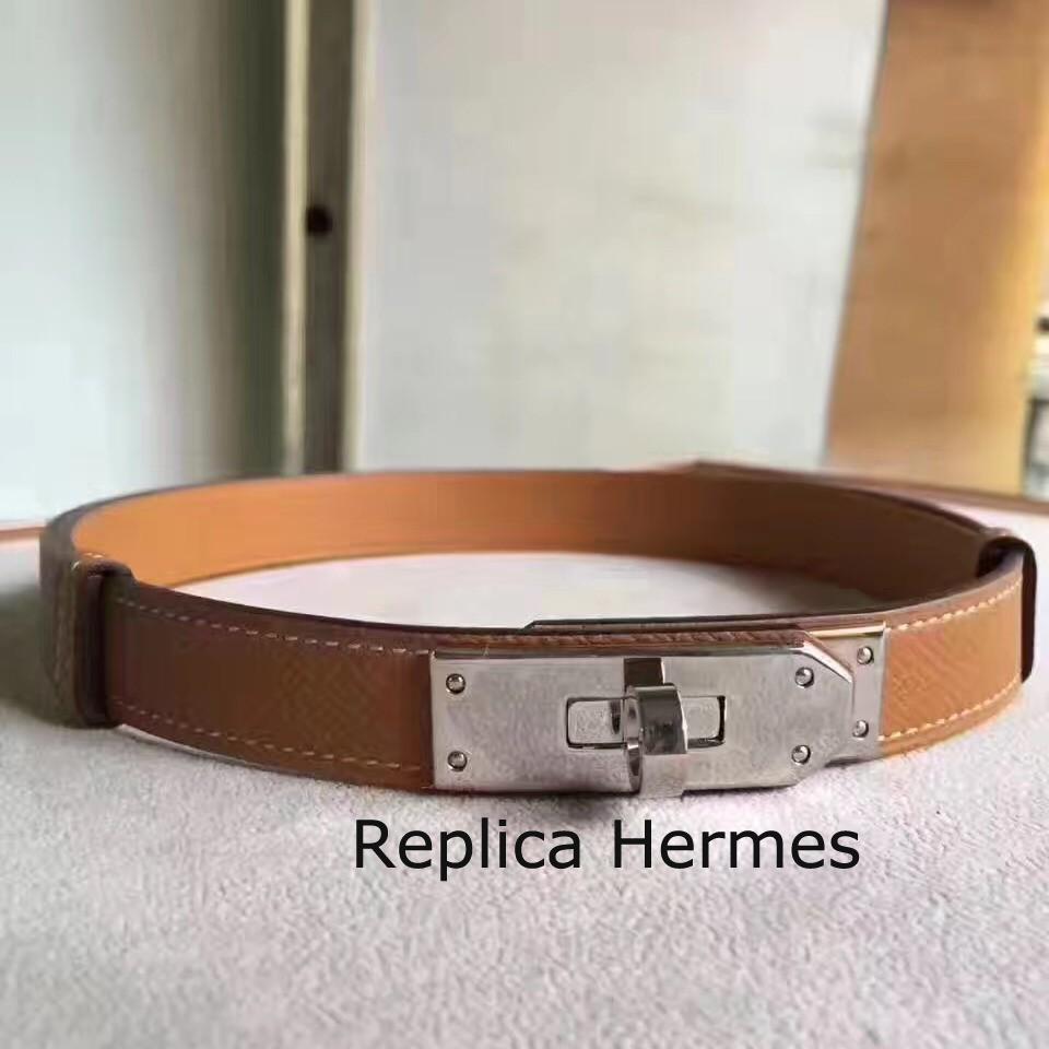 Hermes Brown Epsom Kelly Belt With Palladium Hardware