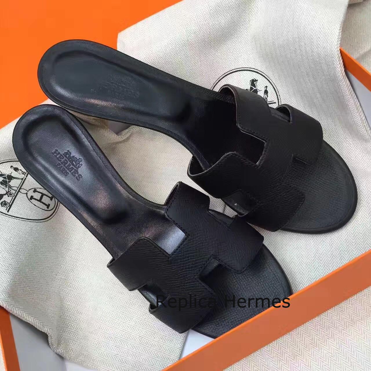 Copy Hermes Black Epsom Oasis Sandals