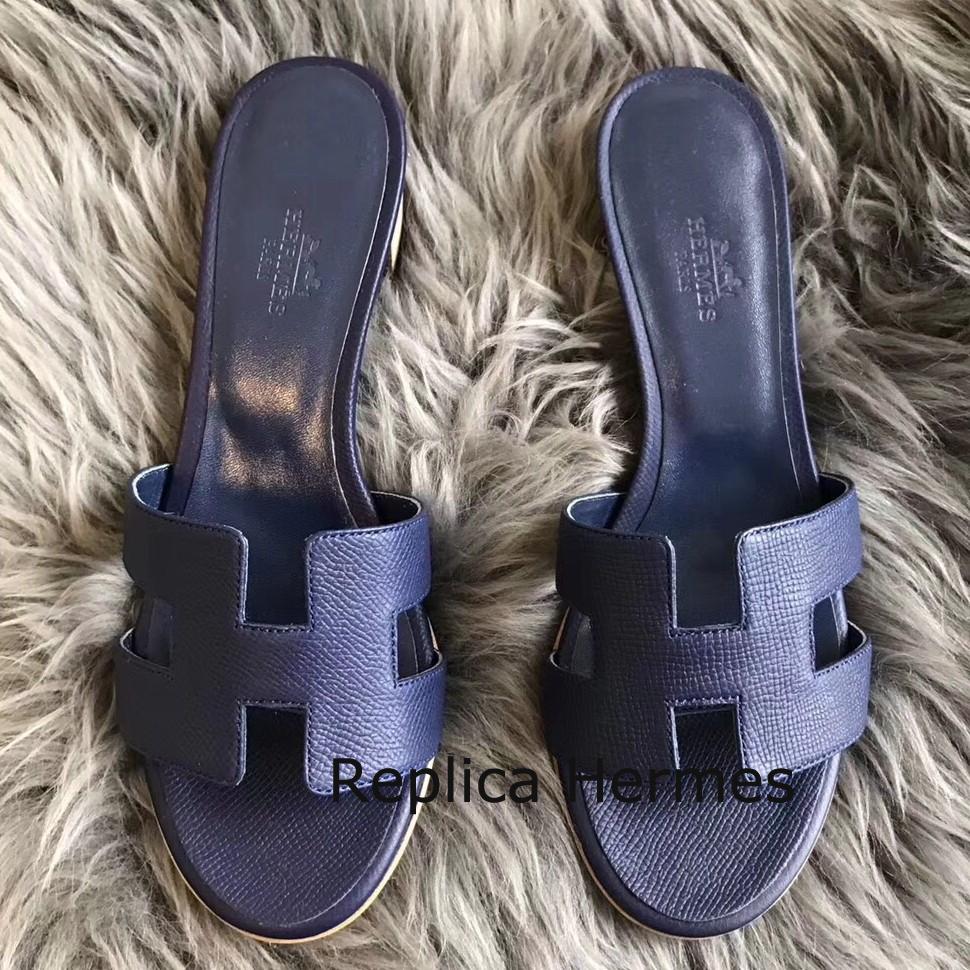 Copy Hermes Oasis Sandals In Sapphire Epsom Leather
