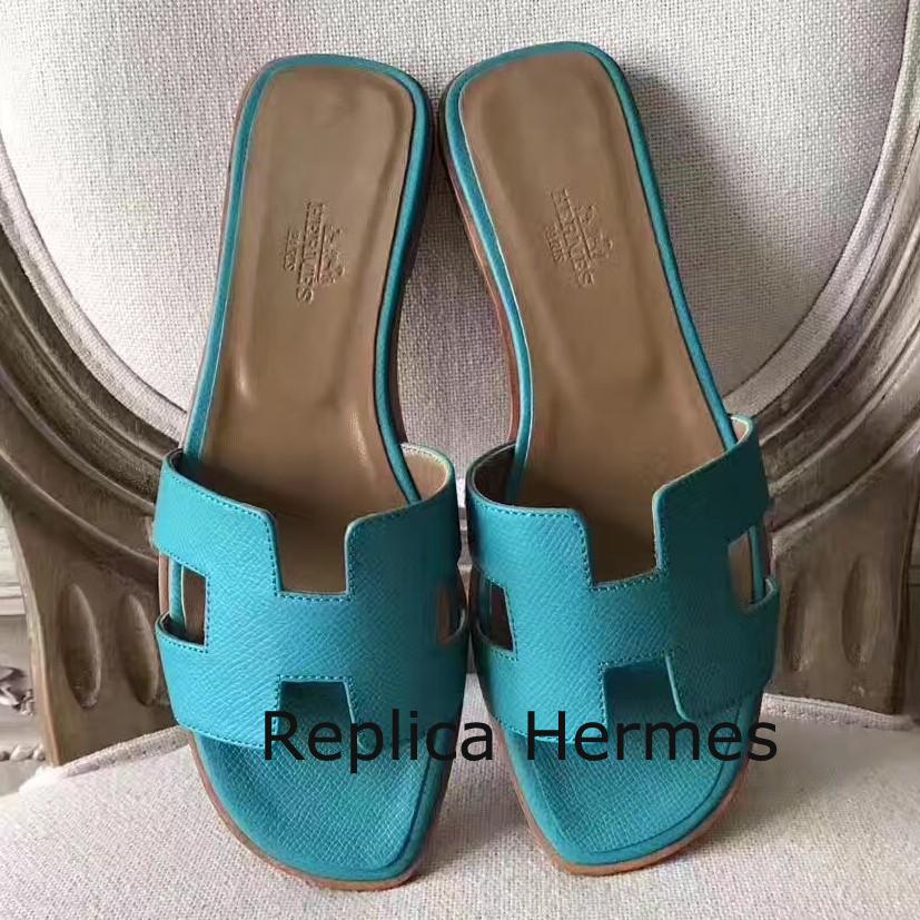 Hermes Oran Sandals In Lagon Epsom Leather