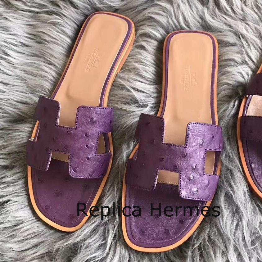 Fashion Hermes Oran Sandals In Purple Ostrich Leather