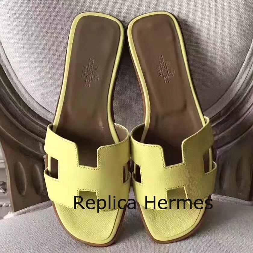 Cheap Replica Hermes Oran Sandals In Soufre Epsom Leather