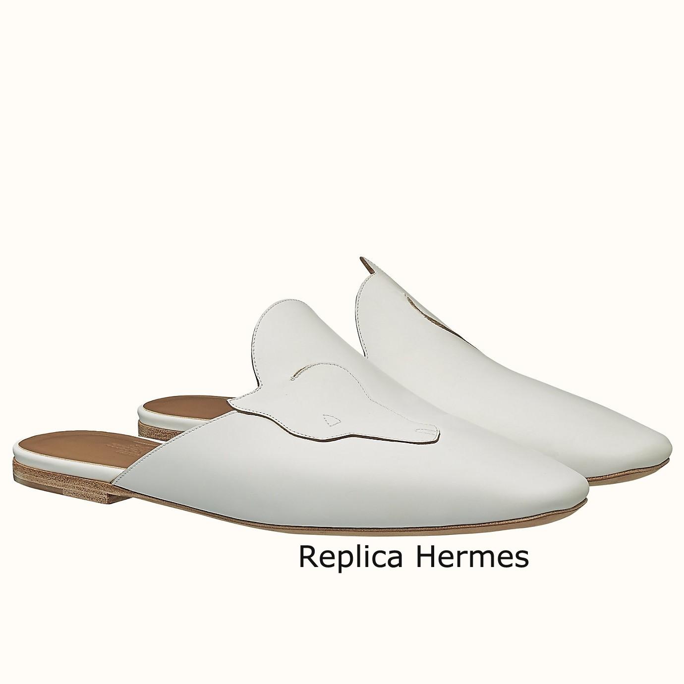 Hermes Tangeria Mule In White Calfskin Leather