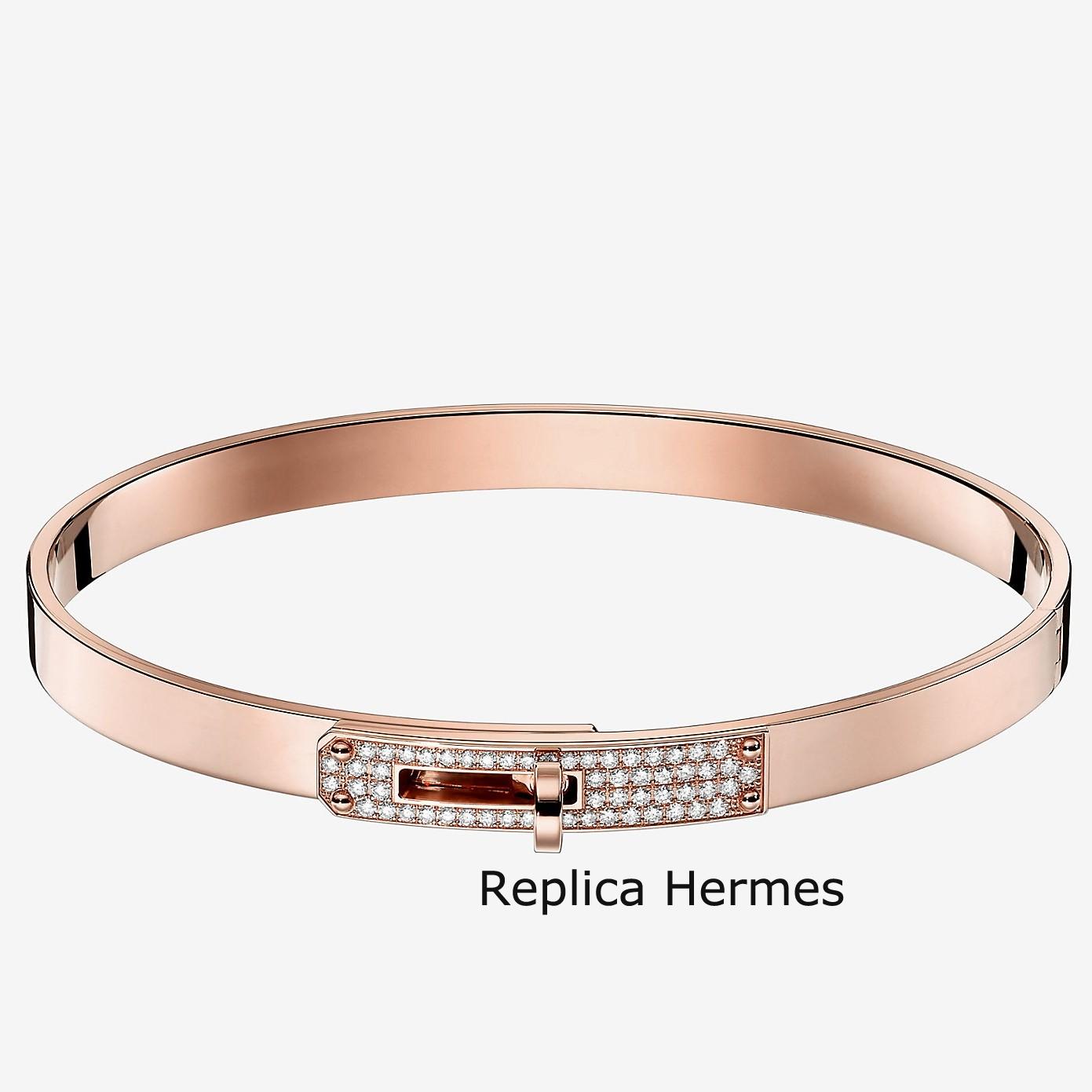 High End Replica Hermes Rose Gold Small Kelly Bracelet With Diamonds