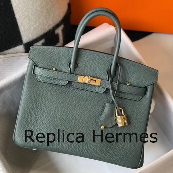 Hermes Birkin 25cm Handbag In Vert Amande Clemence Leather