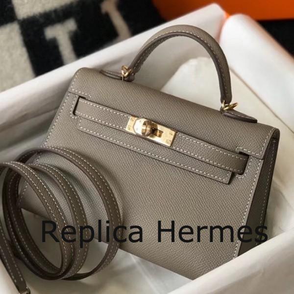 Hermes Kelly Mini II Handbag In Gris Asphalt Epsom Leather Replica