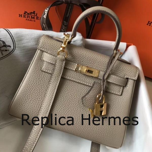 Hermes Mini Kelly 20cm Handbag In Grey Clemence Leather Replica