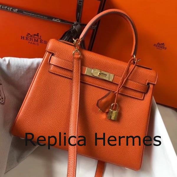 Discount Hermes Orange Clemence Kelly 25cm GHW Handbag