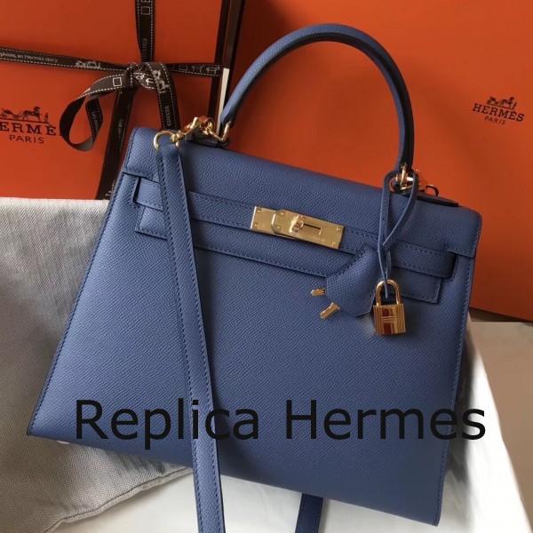 Hermes Kelly 28cm Sellier Handbag In Blue Agate Epsom Leather