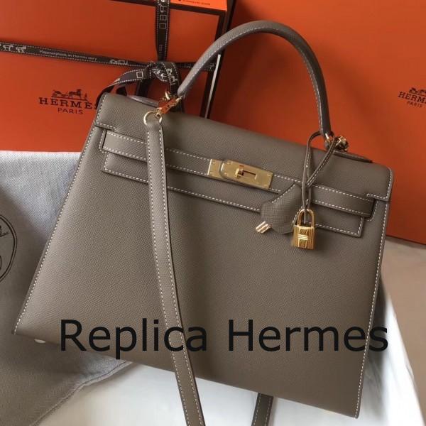 Copy Hermes Taupe Epsom Kelly 32cm Sellier Handbag